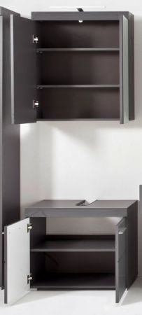 Badezimmer Badmbel Set Amanda in grau Hochglanz Badkombination 2-teilig 60 x 190 cm