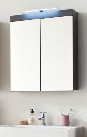 Badezimmer Spiegelschrank "Amanda" in grau Hochglanz 2-türig inklusive Beleuchtung 60 x 77 cm