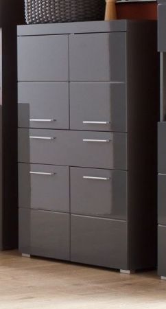 Badezimmer Midischrank "Amanda" in grau Hochglanz Badschrank 73 x 132 cm