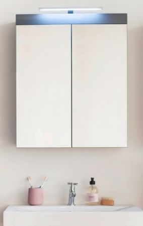 Badezimmer Spiegelschrank "Amanda" in grau Hochglanz Badschrank 2-türig 60 x 77 cm