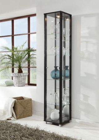 Eckvitrine in Silber mit Spiegelrückwand und LED Beleuchtung Glasvitrine 71 x 172 cm