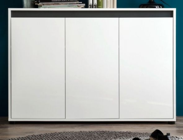 Sideboard Sol Lack weiß Hochglanz und grau Anrichte 119 x 84 cm 3-türig