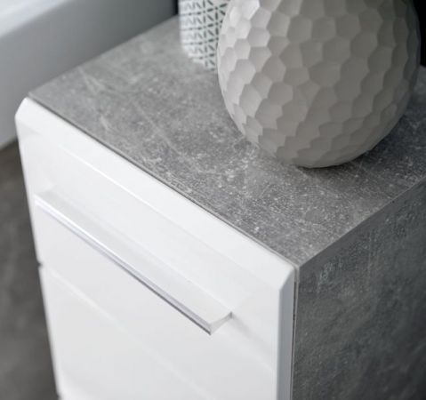 Badezimmer Badmöbel Set "Nano" in weiß Hochglanz und Stone Design grau Badkombination 4-teilig 107 x 182 cm