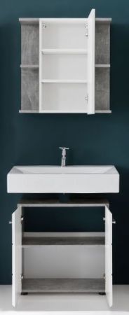 Badezimmer Badmöbel Set "Nano" in weiß Hochglanz und Stone Design grau Badkombination 2-teilig 60 x 182 cm