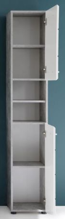 Badezimmer Hochschrank "Nano" in weiß Hochglanz und Stone Design grau Badschrank 32 x 182 cm