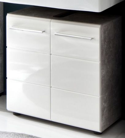 Badezimmer Waschbeckenunterschrank "Nano" in weiß Hochglanz und Stone Design grau Badschrank 60 x 60 cm