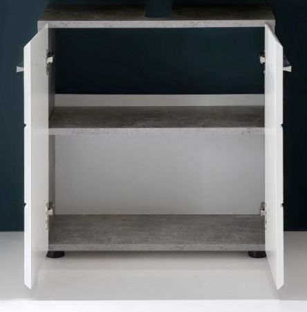 Badezimmer Waschbeckenunterschrank "Nano" in weiß Hochglanz und Stone Design grau Badschrank 60 x 60 cm