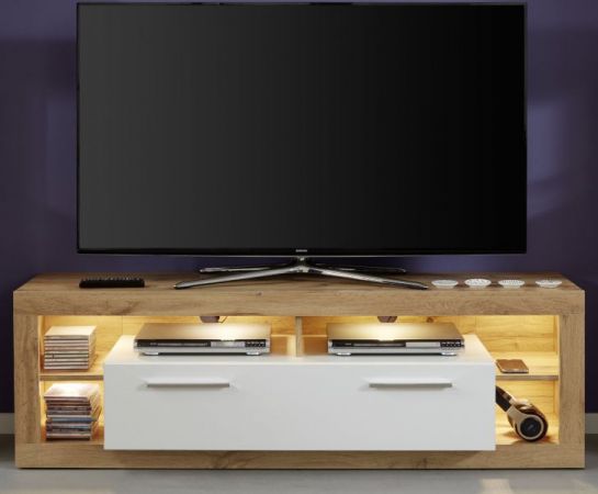 TV-Lowboard Rock in weiß Hochglanz und Wotan Eiche TV-Unterteil 150 x 48 cm
