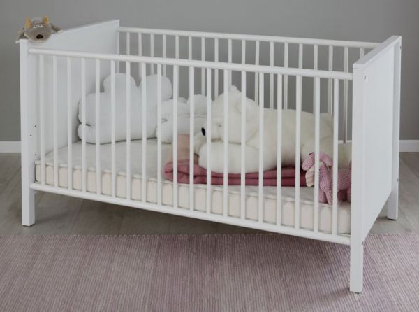 Babybett "Ole" in weiß Gitterbett mit Schlupfsprossen und Lattenrost 70 x 140 cm