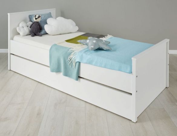 Bett Ole in weiß 90 x 200 cm als Jugendbett mit Stauraum oder Gästebett