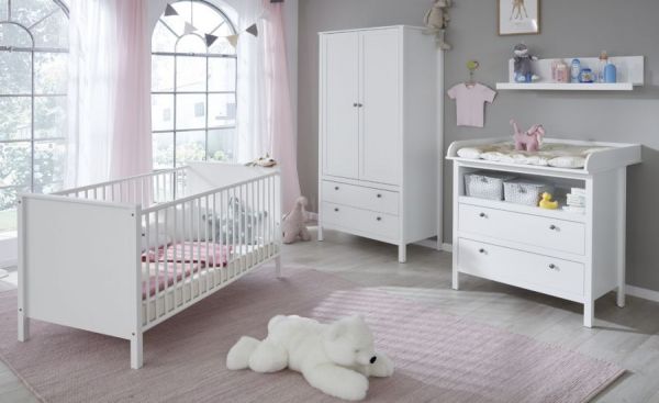 Babyzimmer "Ole" in weiß 2-teilig mit Wickelkommode und Babybett