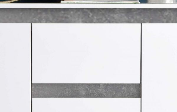 Sideboard Anrichte Sol in Lack weiß Hochglanz und Stone Dekor Kommode 119 x 84 cm Beton grau