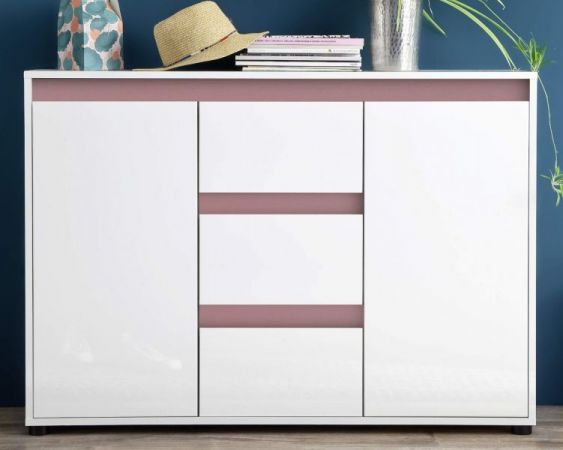 Sideboard Anrichte Sol in Lack weiß Hochglanz und altrosa Kommode 119 x 84 cm rosa