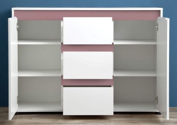 Sideboard Anrichte Sol in Lack weiß Hochglanz und altrosa Kommode 119 x 84 cm rosa