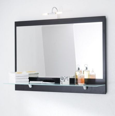 Badezimmer Spiegel "Heron" in Anthrazit mit Ablage und inkl. LED Aufbauleuchte Badspiegel 90 x 68 cm
