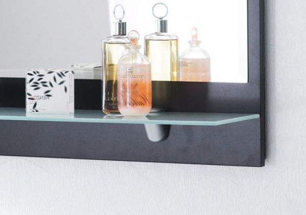 Badezimmer Spiegel "Heron" in Anthrazit mit Ablage und inkl. LED Aufbauleuchte Badspiegel 90 x 68 cm
