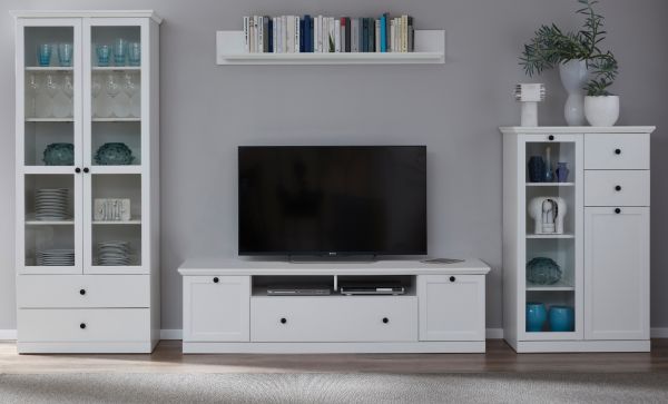 Wohnwand Milla 4-teilig in wei� im Landhausstil 369 x 196 cm