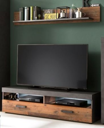 TV-Lowboard und Wandboard Indy in Used Wood Shabby mit Matera grau 2-teiliges Set 140 cm