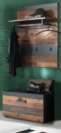 Garderobe Indy in Old Used Wood mit grau 2-teilig (80 x 192 cm)