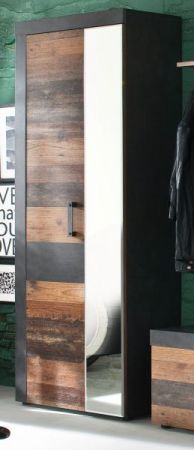 Garderobenschrank "Indy" in Used Wood Shabby mit Matera grau Schuhschrank 65 x 192 cm