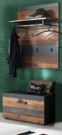 Garderobe Sitzbank Indy in Used Wood Shabby mit Matera grau Schuhbank 80 x 45 cm