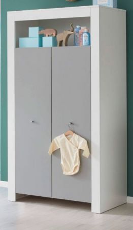 Babyzimmer Kleiderschrank "Wilson" in weiß und grau 94 x 186 cm