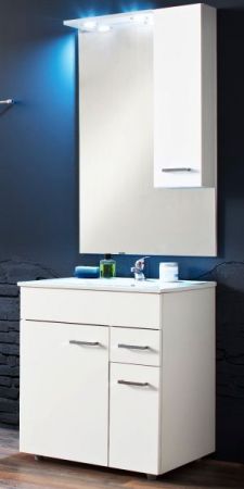 Badezimmer Badmöbel Set Minka in weiß Hochglanz Lack 4-teilig inkl. Waschbecken und LED 60 x 197 cm