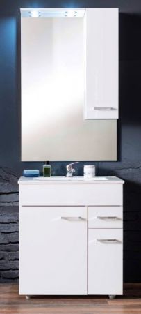 Badezimmer Badmöbel Set "Minka" in weiß Hochglanz Lack 4-teilig inkl. Waschbecken und LED 60 x 197 cm