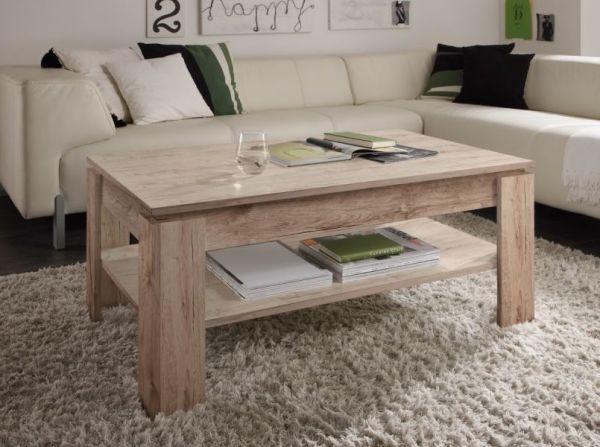 Couchtisch in Eiche San Remo Sand 110 x 85 cm Holztisch mit Ablage