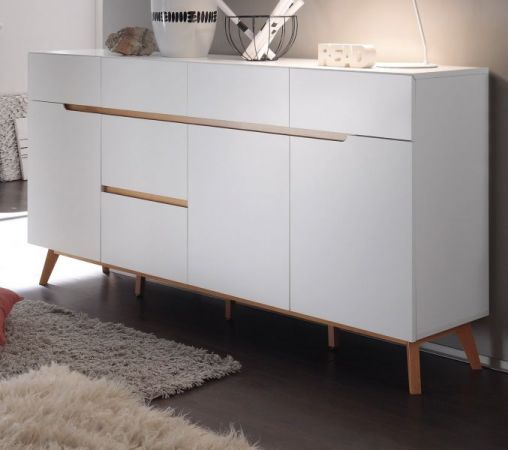 Sideboard Cervo in matt wei echt Lack mit Asteiche massiv Kommode 193 x 95 cm