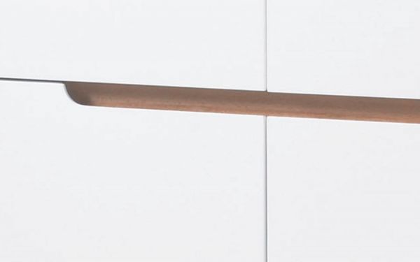 Highboard Cervo in matt weiß echt Lack mit Asteiche massiv Vitrinenschrank 155 x 138 cm
