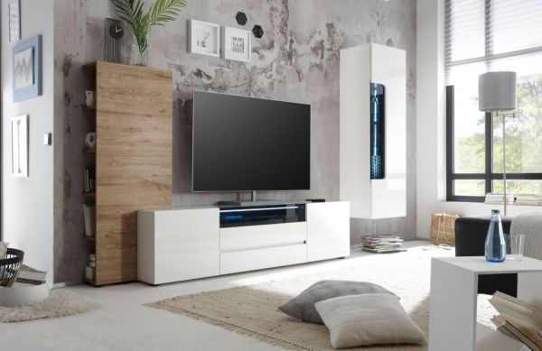 TV-Lowboard "Vicenza" in weiß Hochglanz lackiert - Fernsehtisch 185 x 49 cm