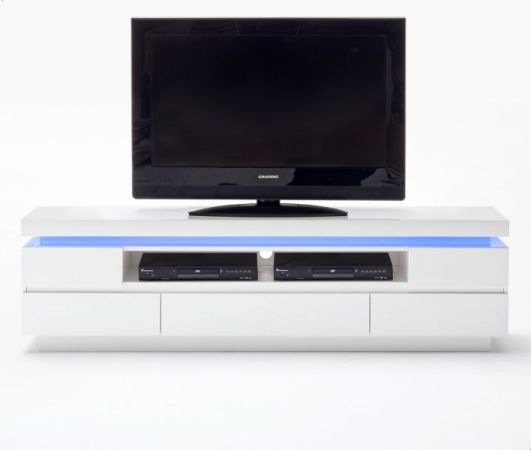 TV-Lowboard Ocean in Hochglanz weiß echt Lack TV-Unterteil inkl. LED Beleuchtung mit Farbwechsel 175 x 49 cm