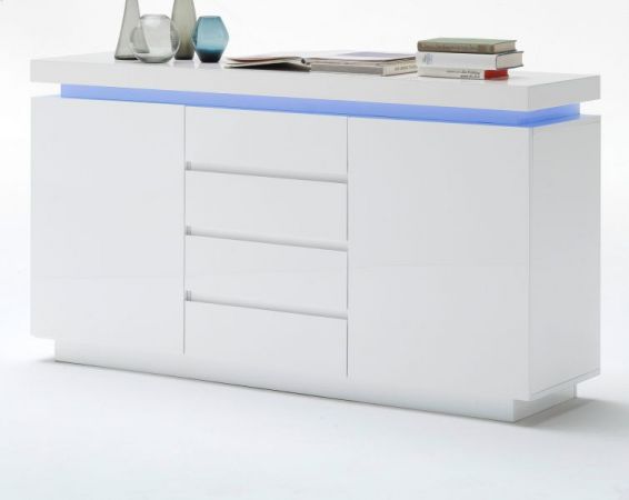 Sideboard Ocean in wei Hochglanz Lack Kommode inkl. LED Beleuchtung mit Farbwechsel 150 x 81 cm