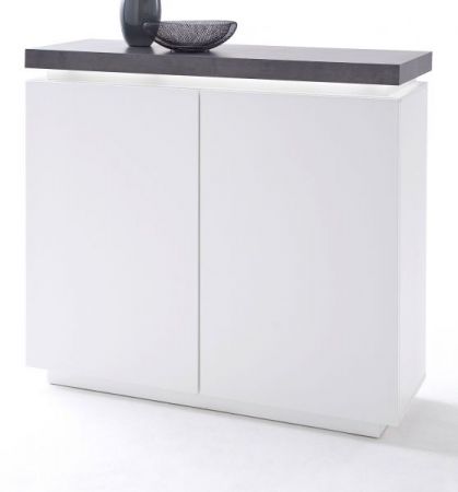 Highboard Atlanta in matt wei echt Lack mit Stone Design inkl. dimmbarer LED Beleuchtung 120 x 113 cm