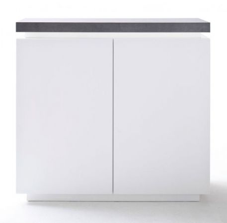 Highboard Atlanta in matt wei echt Lack mit Stone Design inkl. dimmbarer LED Beleuchtung 120 x 113 cm