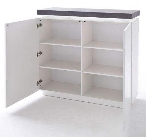 Highboard Atlanta in matt wei echt Lack mit Stone Design inkl. dimmbarer LED Beleuchtung 120 x 113 cm