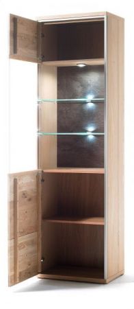 Vitrine Espero in Asteiche Bianco massiv gelt Vitrinenschrank Transchlag links 64 x 201 cm