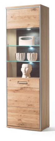 Vitrine Espero in Asteiche Bianco massiv gelt Vitrinenschrank Transchlag rechts 64 x 201 cm