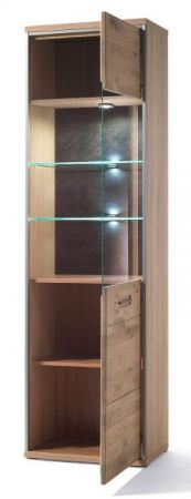 Vitrine Espero in Asteiche Bianco massiv gelt Vitrinenschrank Transchlag rechts 64 x 201 cm