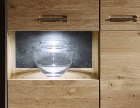 Hngevitrine Espero in Asteiche Bianco massiv gelt Hngeschrank Vitrinenfach links 94 x 120 cm