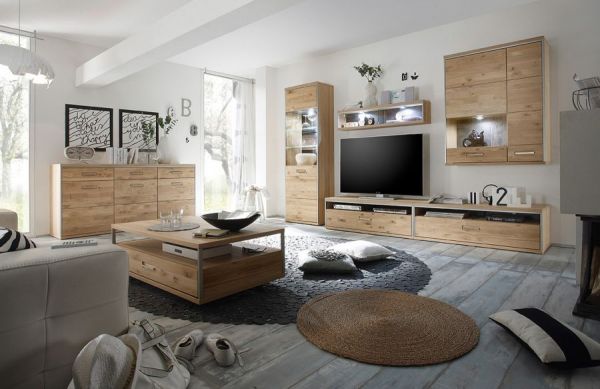 Hngevitrine Espero in Asteiche Bianco massiv gelt Hngeschrank Vitrinenfach links 94 x 120 cm