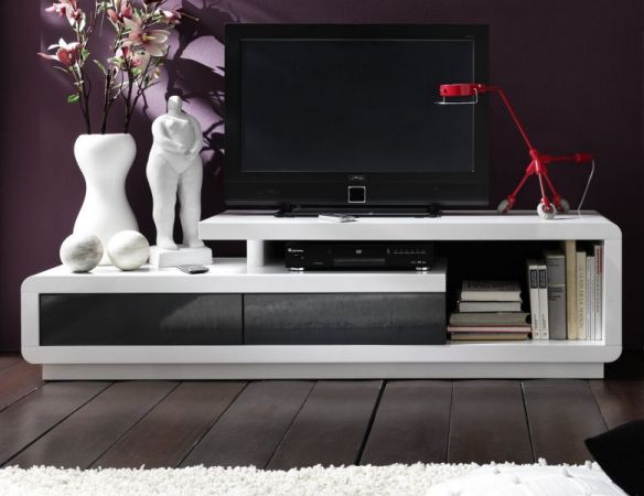 TV-Lowboard Celia in Hochglanz weiß und grau TV-Unterteil 170 x 45 cm
