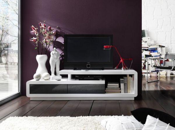 TV-Lowboard Celia in Hochglanz weiß und grau TV-Unterteil 170 x 45 cm