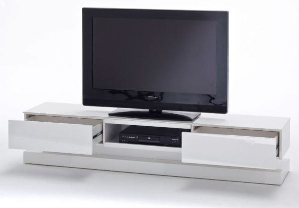 TV-Lowboard Step in Hochglanz weiß echt Lack TV-Unterteil inkl. LED Farbwechselbeleuchtung 180 x 36 cm