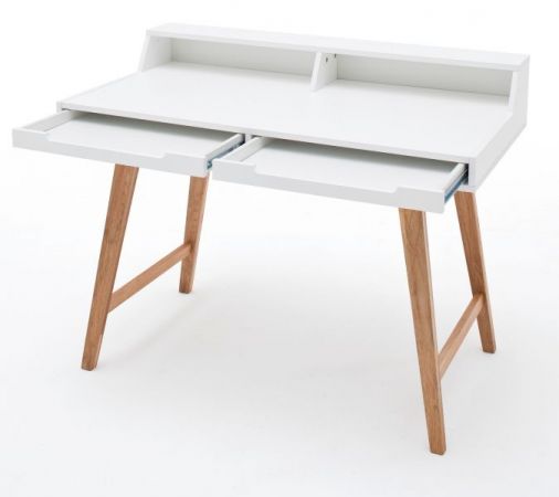 Schreibtisch "Tiffy" in weiß matt lackiert und Massivholz für Homeoffice und Büro 110 x 58 cm