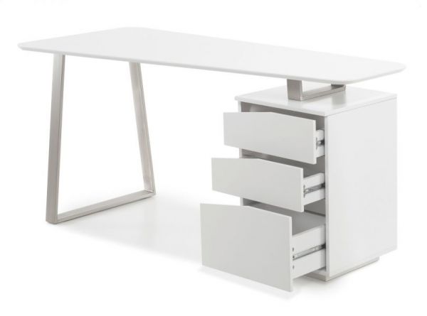 Schreibtisch "Tori" in weiß matt lackiert und Edelstahl für Homeoffice und Büro 150 x 67 cm