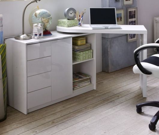 Schreibtisch Matt in weiß Hochglanz lackiert schwenkbarer Laptoptisch für Homeoffice und Büro 108 ( 166 ) x 77 cm