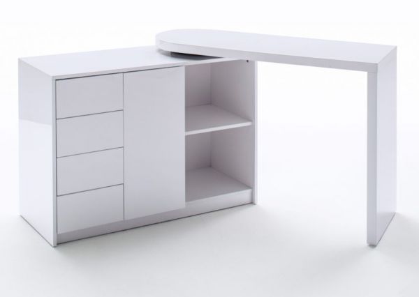 Schreibtisch "Matt" in weiß Hochglanz lackiert schwenkbarer Laptoptisch für Homeoffice und Büro 108 ( 166 ) x 77 cm