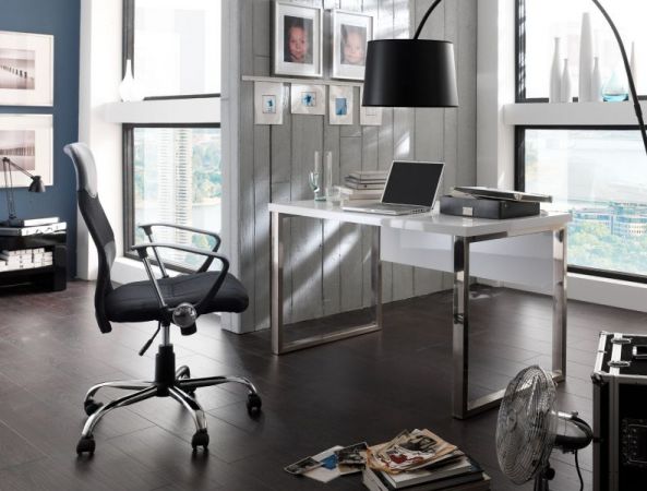 Schreibtisch "Sydney" in weiß Hochglanz lackiert Laptoptisch für Homeoffice und Büro 140 x 70 cm